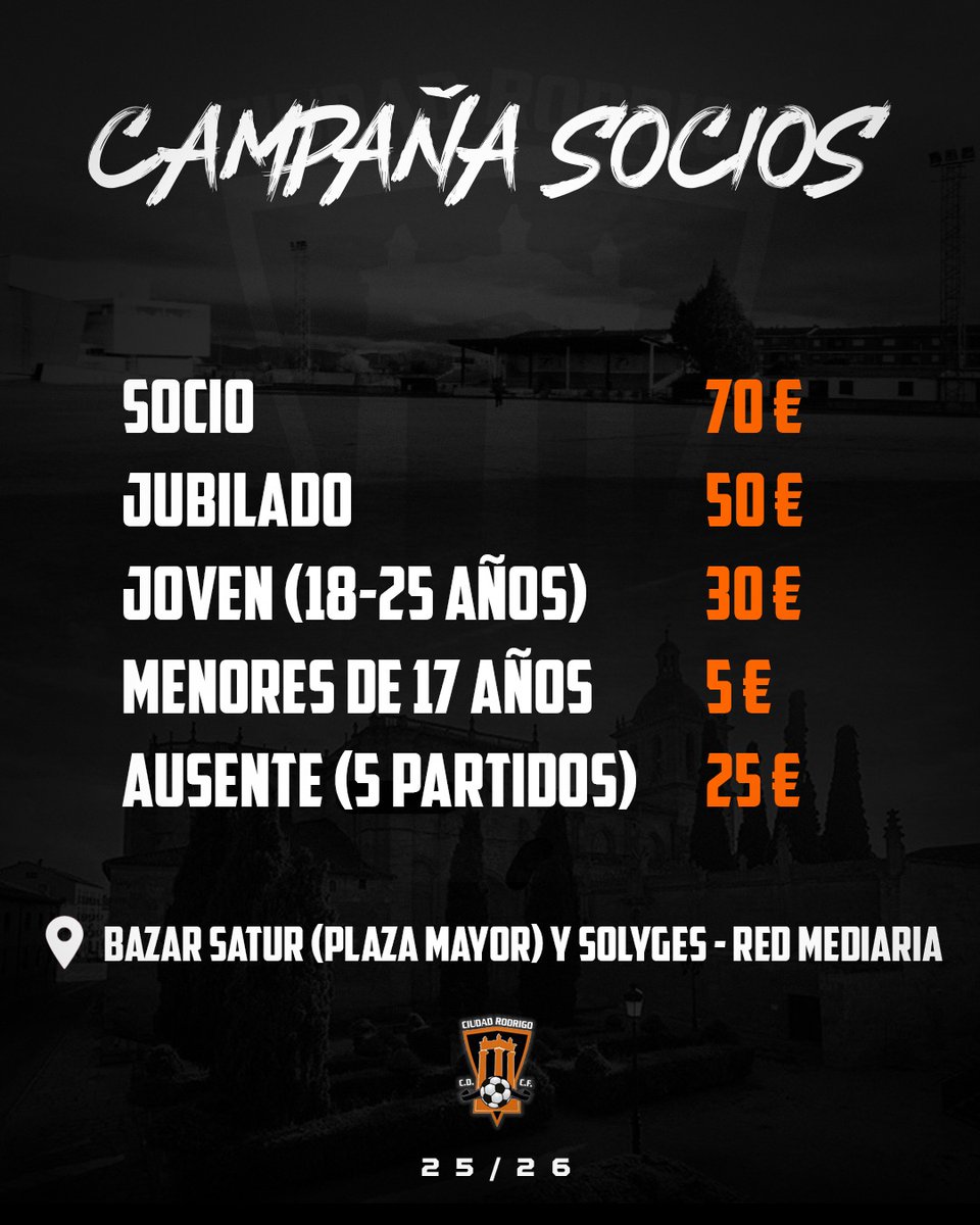 |𝐏𝐑𝐄𝐂𝐈𝐎𝐒|

🪪 Estos son los precios para esta ilusionante temporada 25/26

🔥¿Nos acompañas a emprender 𝐄𝐋 𝐂𝐀𝐌𝐈𝐍𝐎 𝐃𝐄 𝐕𝐔𝐄𝐋𝐓𝐀?

📌 Bazar Satur y Solyges Red Mediaria son los lugares donde os podréis hacer socios 

#ElCaminoDeVuelta
#RegionalCYL