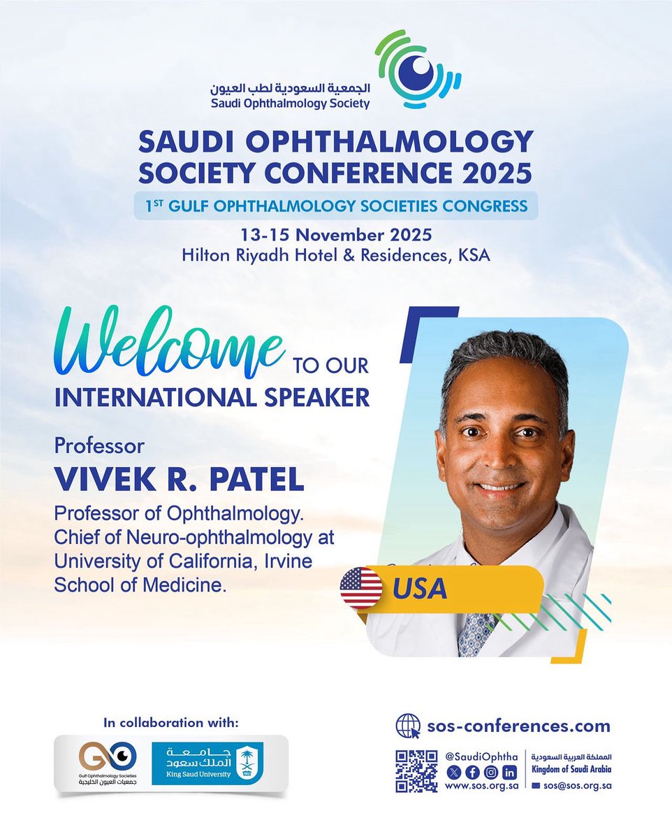Honored to welcome Prof. Vivek R. Patel (USA) to #SOS2025 in Riyadh!
A global leader in neuro-ophthalmology, Prof. Patel will enrich our scientific program with his expertise.
📅Join us this November!
🔗 Register: sos-conferences.com/registration

🌐 More info: sos-conferences.com