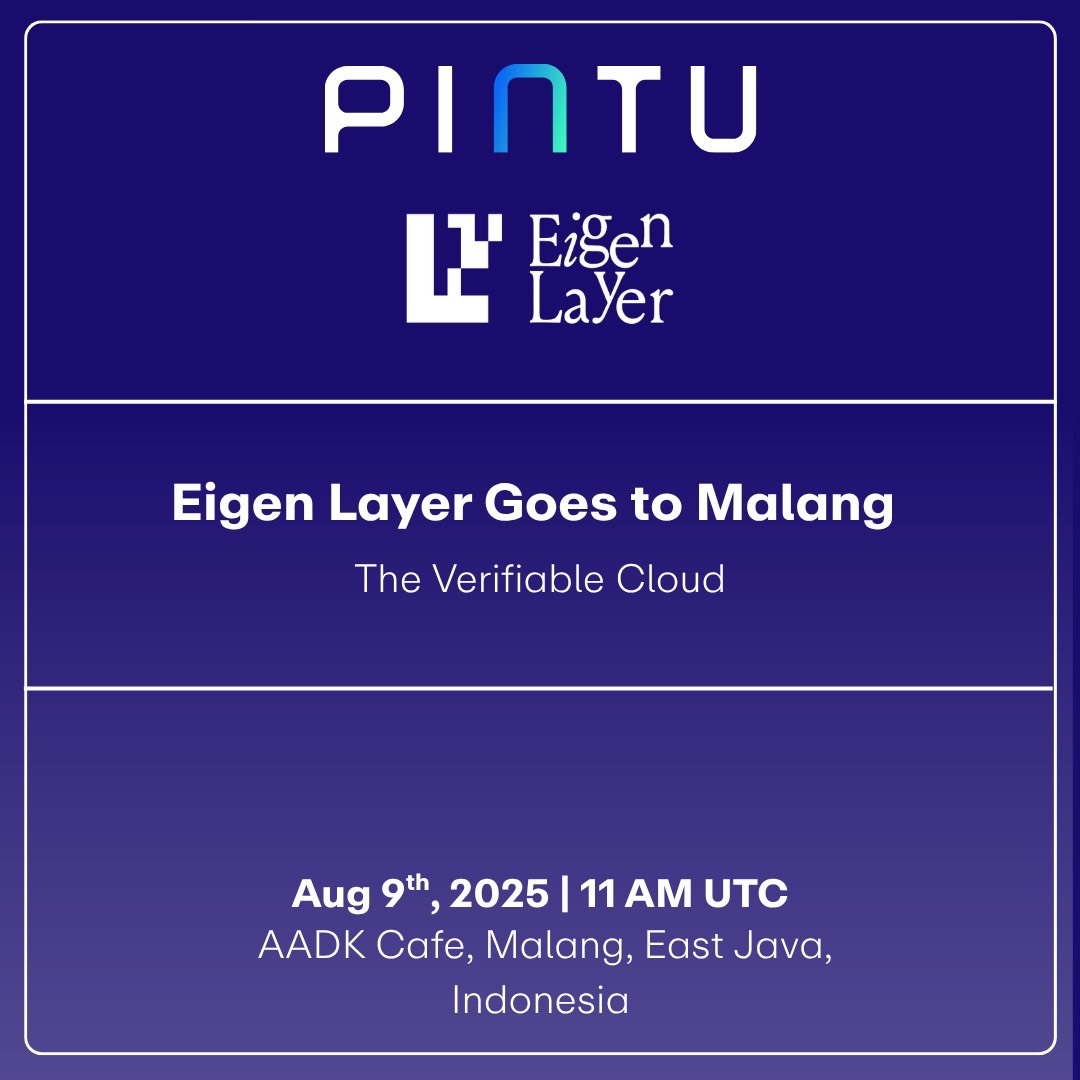 Hello Teman Pintu dan Eigener!

Yep sobat Crypto Malang kehadiran tamu lagi neh! Kali ini ada <a href="/PintuID/">Pintu</a> dan <a href="/eigenlayer/">EigenCloud</a> yang akan hadir di kota mu! kita akan belajar tentang market insight dan Restaking!

Pastinya banyak ilmu dan hadiah menarik di acara ini, so catat tanggal