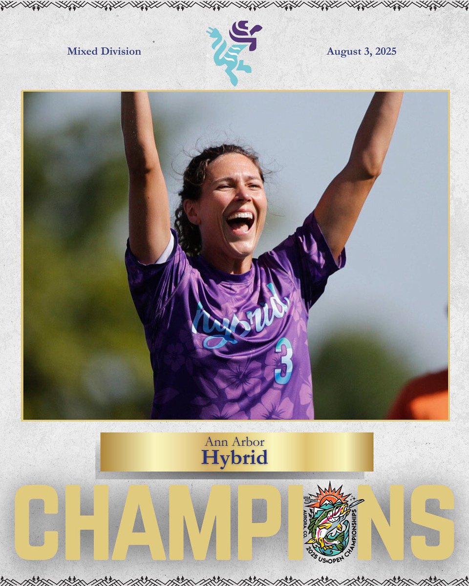 BACK-TO-BACK CHAMPIONS 🏆🏆 

<a href="/HybridUltimate/">Hybrid Ultimate</a> wins it all in Colorado for the second consecutive year, taking down Disco Club 15-13 in the final! 

#USOPENCHAMPS | #USAUltimate