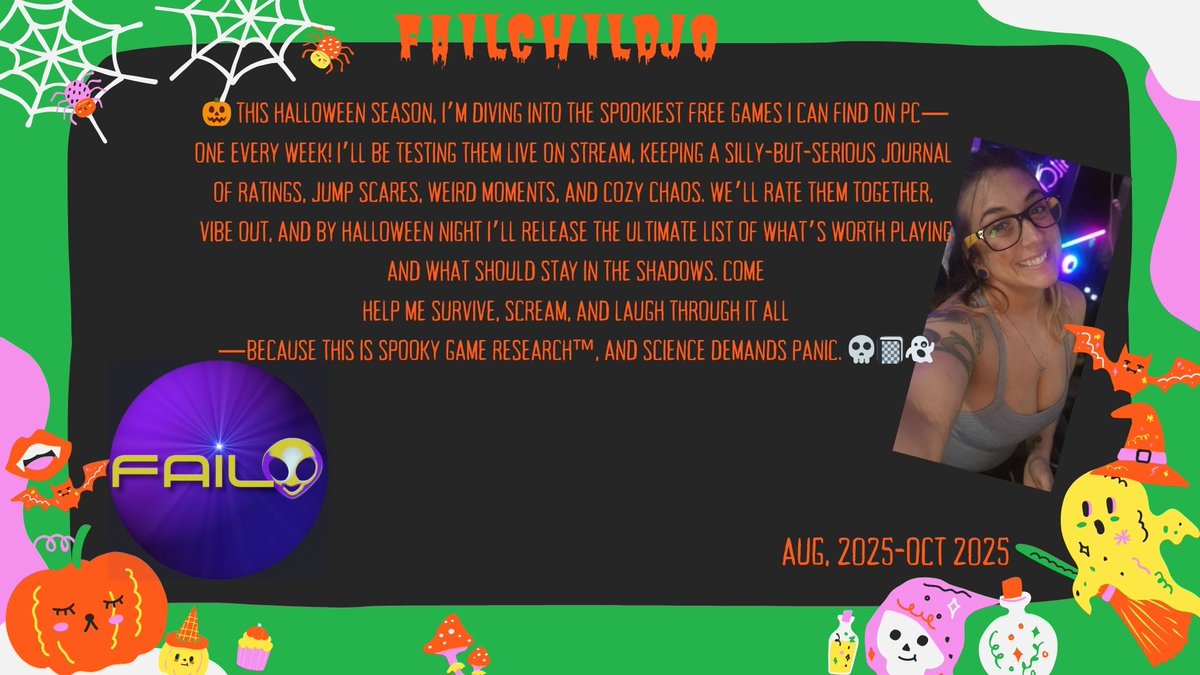 FailChildJo's tweet image. TONIGHT!!! im starting the Spookyness! 
this week we are trying out 

Game: Panic Pumpkin (Free game!)

Vibe: Fast-paced spooky chaos with cozy vibes (like spooky Stardew)

twitch.tv/failchildjo

#spookygames #FreeGames #twitchgaming