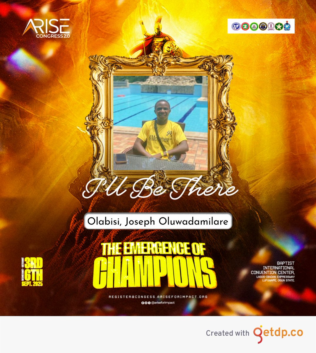 OLABISI Joseph Oluwadamilare ®PMP (@josecrypt_) on Twitter photo I will be joining thousands of youths at <a href="/ariseforimpact/">Arise for Impact</a>.
The Emergence of CHAMPIONS.
Are you ready too?
#JoseCrypt #AriseCongress2 #AriseforImpact #NigerianBaptistConvention I will be joining thousands of youths at <a href="/ariseforimpact/">Arise for Impact</a>.
The Emergence of CHAMPIONS.
Are you ready too?
#JoseCrypt #AriseCongress2 #AriseforImpact #NigerianBaptistConvention