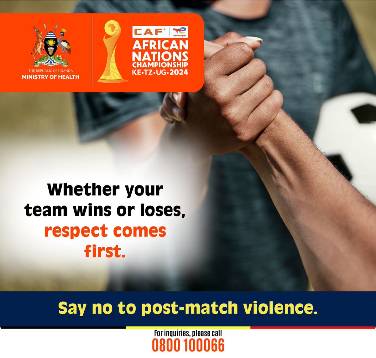 During the upcoming #CHAN2024, say no to post match violence. Respect each other. #MOHatWork
