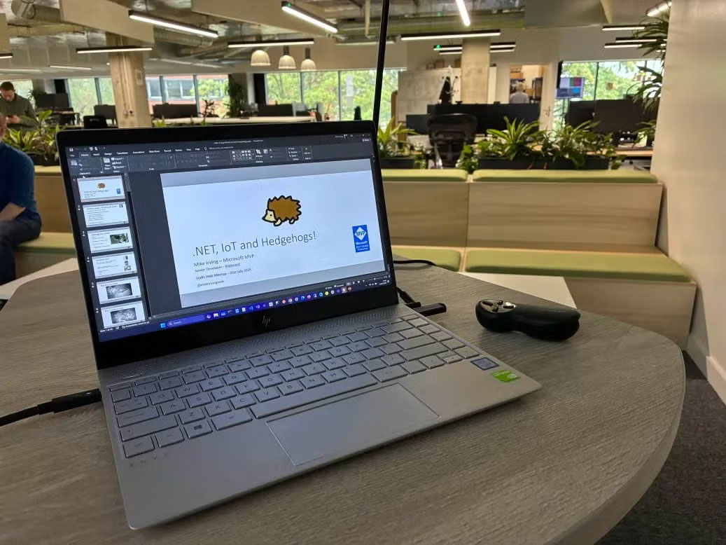 Mike Irving (@mikeirvingweb) on Twitter photo I delivered my talk ".NET, IoT and Hedgehogs" at the lovely <a href="/staffswebmeetup/">Staffs Web Meetup</a> a few days ago.
Thank you for having me 🦔
#MVPBuzz #DotNet #Stafford I delivered my talk ".NET, IoT and Hedgehogs" at the lovely <a href="/staffswebmeetup/">Staffs Web Meetup</a> a few days ago.
Thank you for having me 🦔
#MVPBuzz #DotNet #Stafford