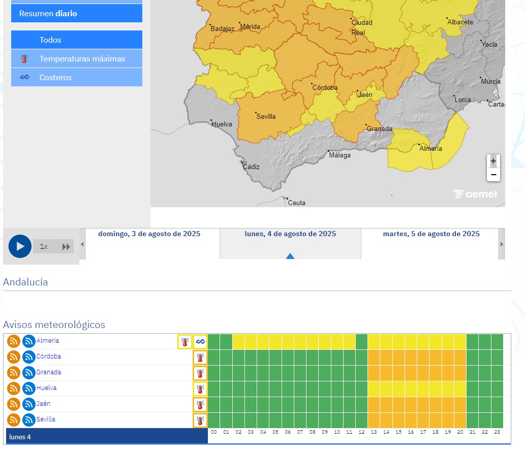 📢ACTUALIZACIÓN | 🟧Ampliado el aviso naranja por altas temperaturas ☀️ previsto para mañana en #Córdoba y #Jaén a #Granada (Cuenca del Genil) y Campiña de #Sevilla.

▶️Extrema la precaución. Si necesitas ayuda, 1⃣1⃣2⃣ #BuenasNoches