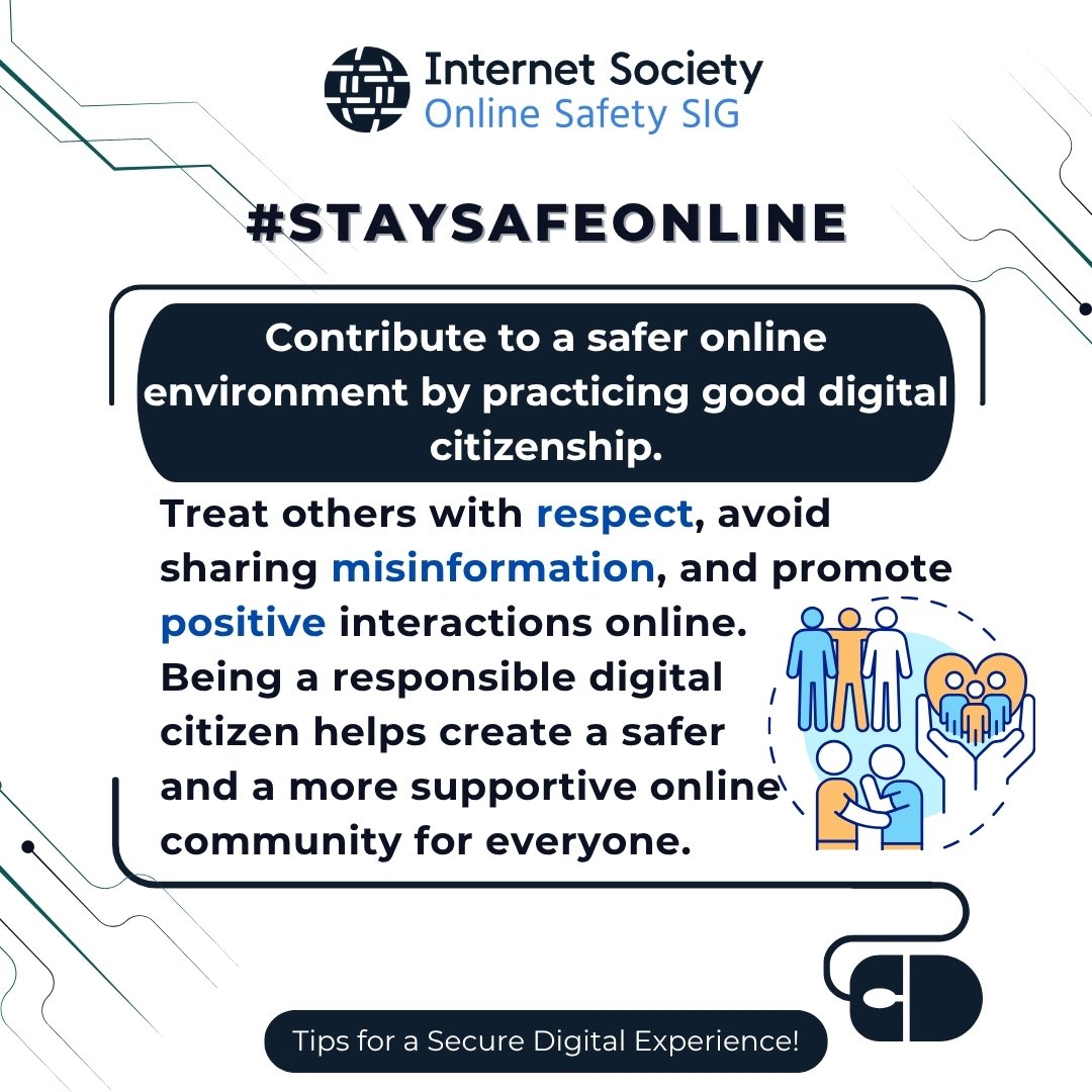 🛡️💡 #StaySafeOnline – Day 6 Tips 💡🛡️
Online safety is a shared responsibility. Here’s how you can play your part:

1️⃣ Recognize and Resist Social Engineering
2️⃣ Stay Informed
3️⃣ Be a Good Digital Citizen

Together, we can build a safer digital world. 💙
#OnlineSafety