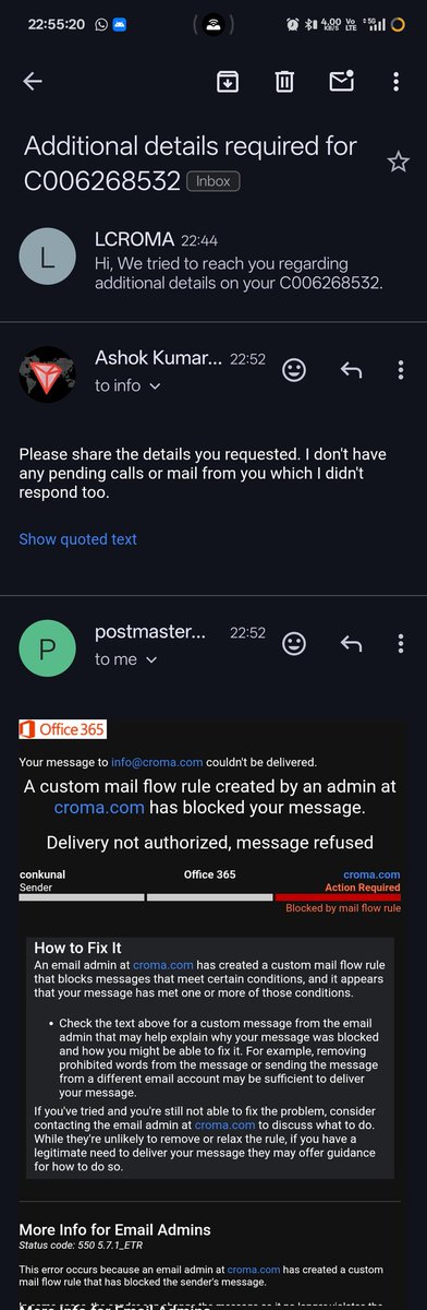 k_thakurg's tweet photo. @cromaretail @BandBajaateRaho @cromaretail what details do you need? Please elaborate. Email can't be sent to you https://t.co/pXXnO1Tu5P