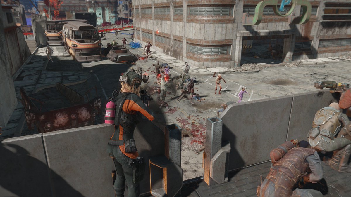 NeptuneMk14's tweet photo. Rachel is assisting in base defense against a horde of zombies. I didn't even spawn the horde of zombies, they came out of nowhere #rachelfoley #rachel #foley #fallout #zombies #fallout4 #zombiehorde #rachaelfoley #residentevil #residentevilrevelations https://t.co/DXNTbJdG2M