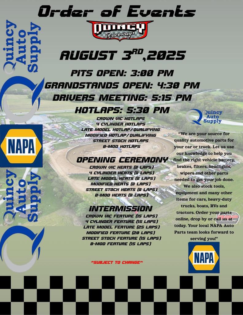 Tonight's order of events.