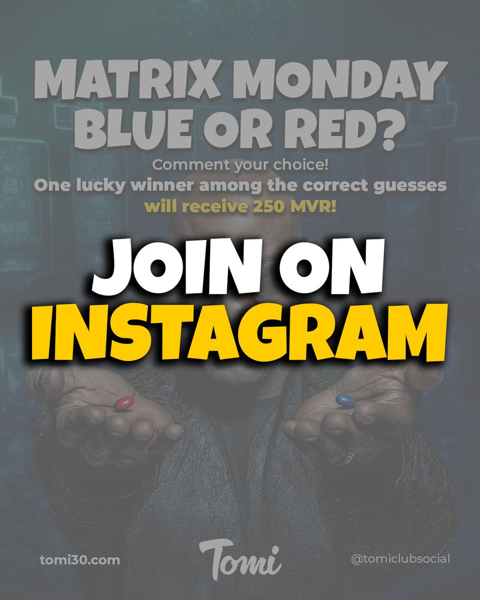 tomiclubsocial's tweet image. 🔴🔵 Matrix Monday Challenge is ON!
🔵🔴

#MatrixMonday #BlueorRed #WinBig #TomiClubFun
#PlayAndWin #200FS #MaldivesCasinoGames
#TurtleThursday #FindTheGoldenTicket
#TomiClubSocial #CrackTheEggChallenge
#BigWinsMaldives #GoldenTicketHunt
#MaldivesGamingFun