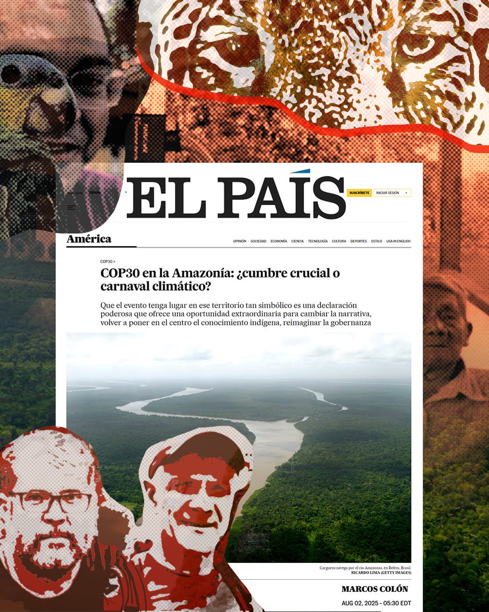 amazonialatitud's tweet photo. No @elpais_america, @marcoscolon  denuncia a exclusão e o ecobranqueamento na preparação da COP30. Para ele, a Amazônia não pode ser pano de fundo de elites: é aviso, guia e espelho. Sem ouvir os povos indígenas, não há justiça climática.

📲 Leia aqui: https://t.co/grsfRSTJUP https://t.co/FqZswz91TJ