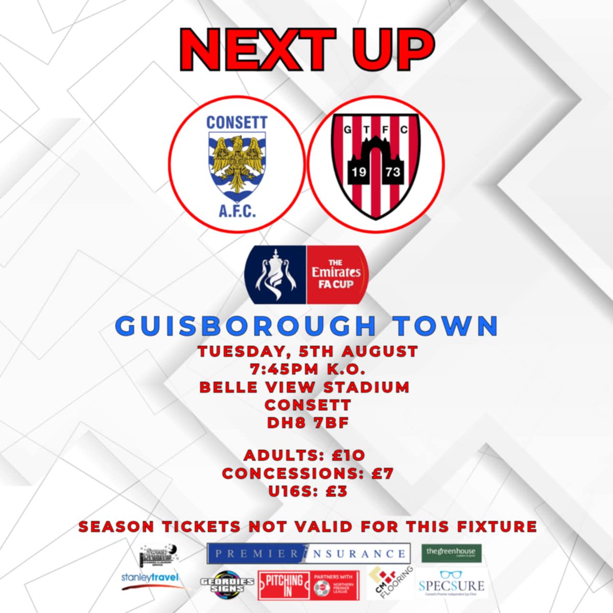 ConsettAFC's tweet image. Next up for the lads is a reverse of yesterday&apos;s game, as we host @guistownfc in an @EmiratesFACup replay on Tuesday night. We hope you can join us for a 7.45pm kick-off #supportthesteelmen