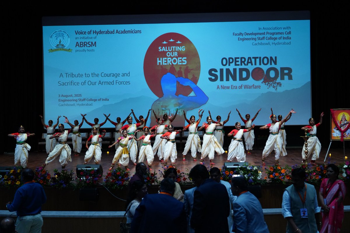🇮🇳 A heartfelt tribute to our brave Armed Forces!

Grace, patriotism &amp; tradition came alive on stage during the cultural dance performance at #OperationSINDOOR: A New Era of Warfare — hosted by ABRSM &amp; Voice of Hyderabad Academicians on Aug 3, 2025, at ESCI, Hyderabad.