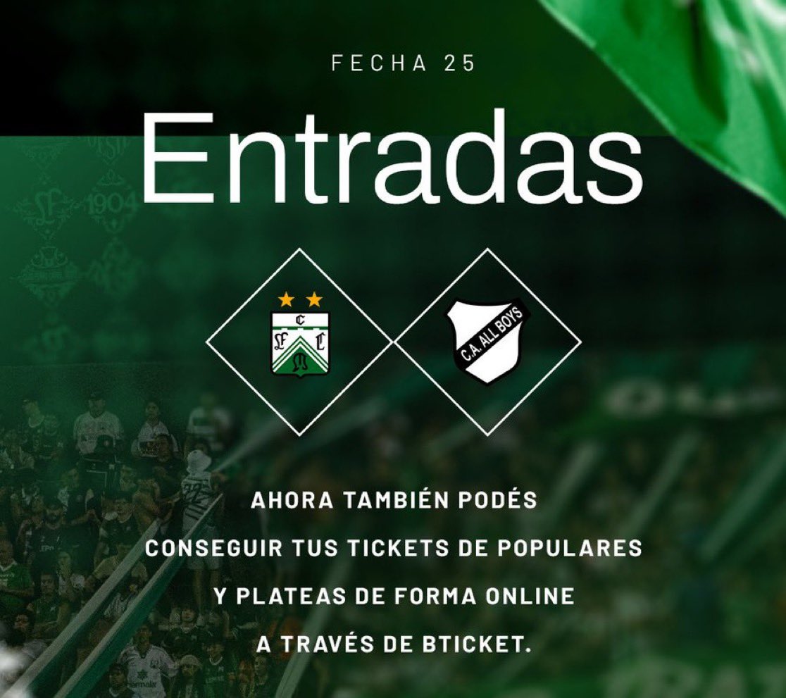 🎫🏟️ Hoy a partir de las 20:15 nos enfrentamos a All Boys en el Arq. Etcheverri y ya podés adquirir tus tickets de forma online.

📲 Ingresá a ferrocarriloeste.org.ar/futbol/futbol-… y seguí las instrucciones.

💚 ¡Nos encontramos hoy en casa!