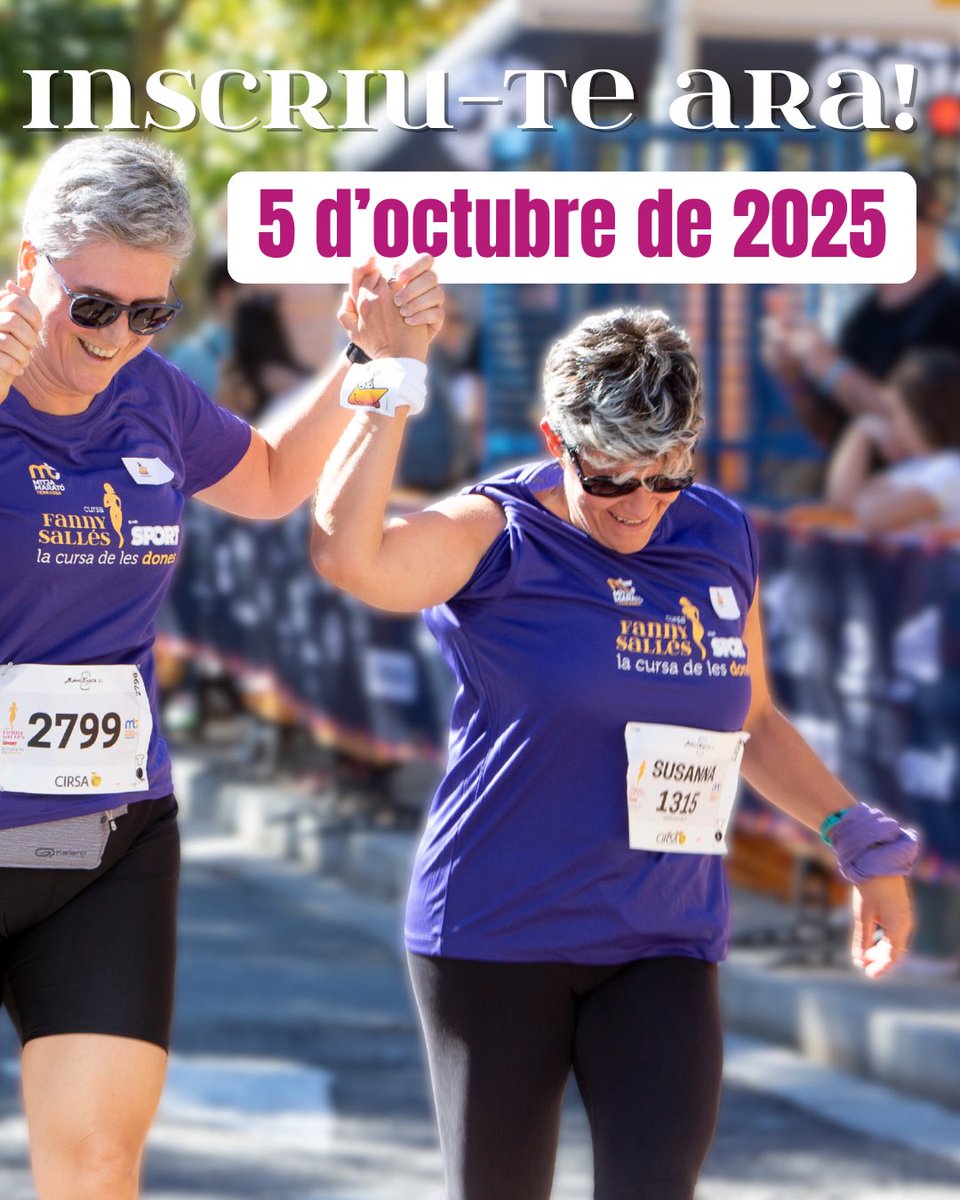 🥰🥰🥰 No comencis la setmana sense la teva INSCRIPCIÓ de la 𝗖𝘂𝗿𝘀𝗮 𝗙𝗮𝗻𝗻𝘆 𝗦𝗮𝗹𝗹é𝘀 - 1️⃣1️⃣a cursa de les dones de #Terrassa formalitzada!

🩷 Fes-ho ARA MATEIX per només 1️⃣4️⃣€!

AVISA A TOTES LES TEVES AMISTATS! 🗣️

📲 INSCRIPCIONS!
👉 mitjaterrassa.org/curses/cursa-d…