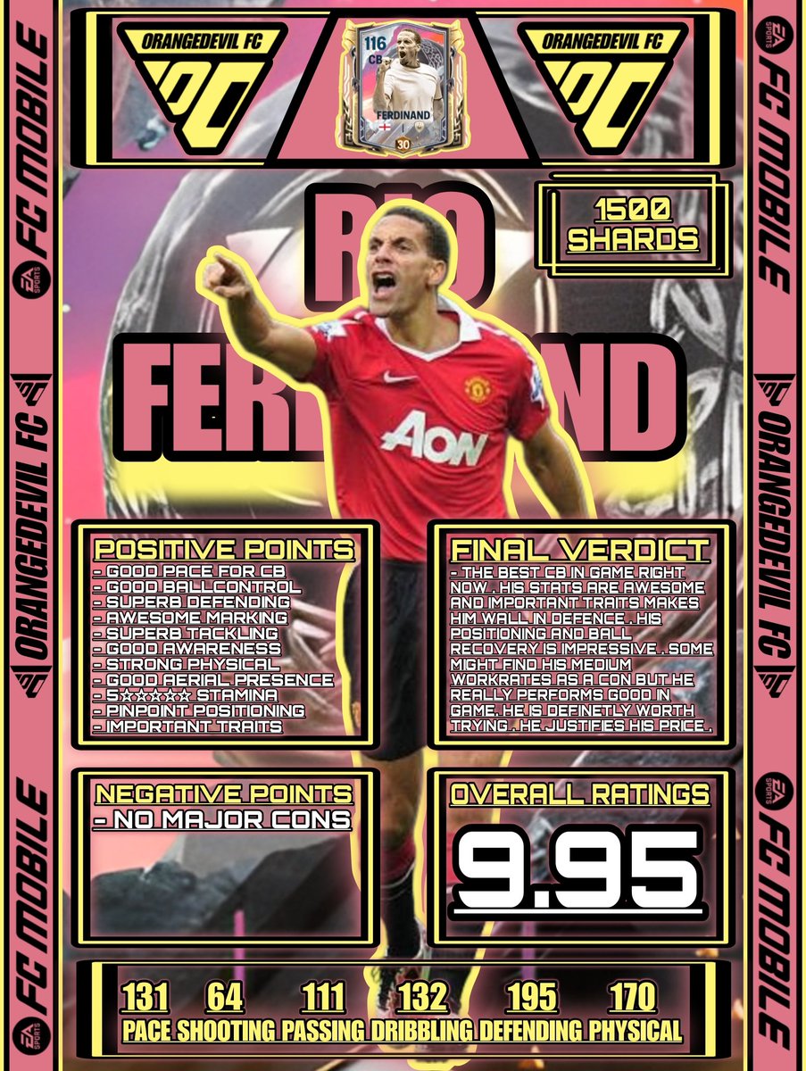 Orangedevil Fc (@d17veer) on Twitter photo RIO FERDINAND (DAYBREAK)
๐๐๐ด๓ ง๓ ข๓ ฅ๓ ฎ๓ ง๓ ฟ๐ด๓ ง๓ ข๓ ฅ๓ ฎ๓ ง๓ ฟ๐ด๓ ง๓ ข๓ ฅ๓ ฎ๓ ง๓ ฟ๐ด๓ ง๓ ข๓ ฅ๓ ฎ๓ ง๓ ฟ๐๐
SHARD PRICE = 1500
ALT POS = N/A
H2H RATING = 9.9
VSA RATING = 9.9
MM RATING = 9.9
TRAITS = DIVES INTO TACKLE , LEADERSHIP , POWER HEADER
WORKRATES (ATT/DEF) = MED/MED
SKILLPOINTS : 3xDEF , 1xPHY , 1xNNCB
#Fcmobile #ManUtd #FC25 RIO FERDINAND (DAYBREAK)
๐๐๐ด๓ ง๓ ข๓ ฅ๓ ฎ๓ ง๓ ฟ๐ด๓ ง๓ ข๓ ฅ๓ ฎ๓ ง๓ ฟ๐ด๓ ง๓ ข๓ ฅ๓ ฎ๓ ง๓ ฟ๐ด๓ ง๓ ข๓ ฅ๓ ฎ๓ ง๓ ฟ๐๐
SHARD PRICE = 1500
ALT POS = N/A
H2H RATING = 9.9
VSA RATING = 9.9
MM RATING = 9.9
TRAITS = DIVES INTO TACKLE , LEADERSHIP , POWER HEADER
WORKRATES (ATT/DEF) = MED/MED
SKILLPOINTS : 3xDEF , 1xPHY , 1xNNCB
#Fcmobile #ManUtd #FC25