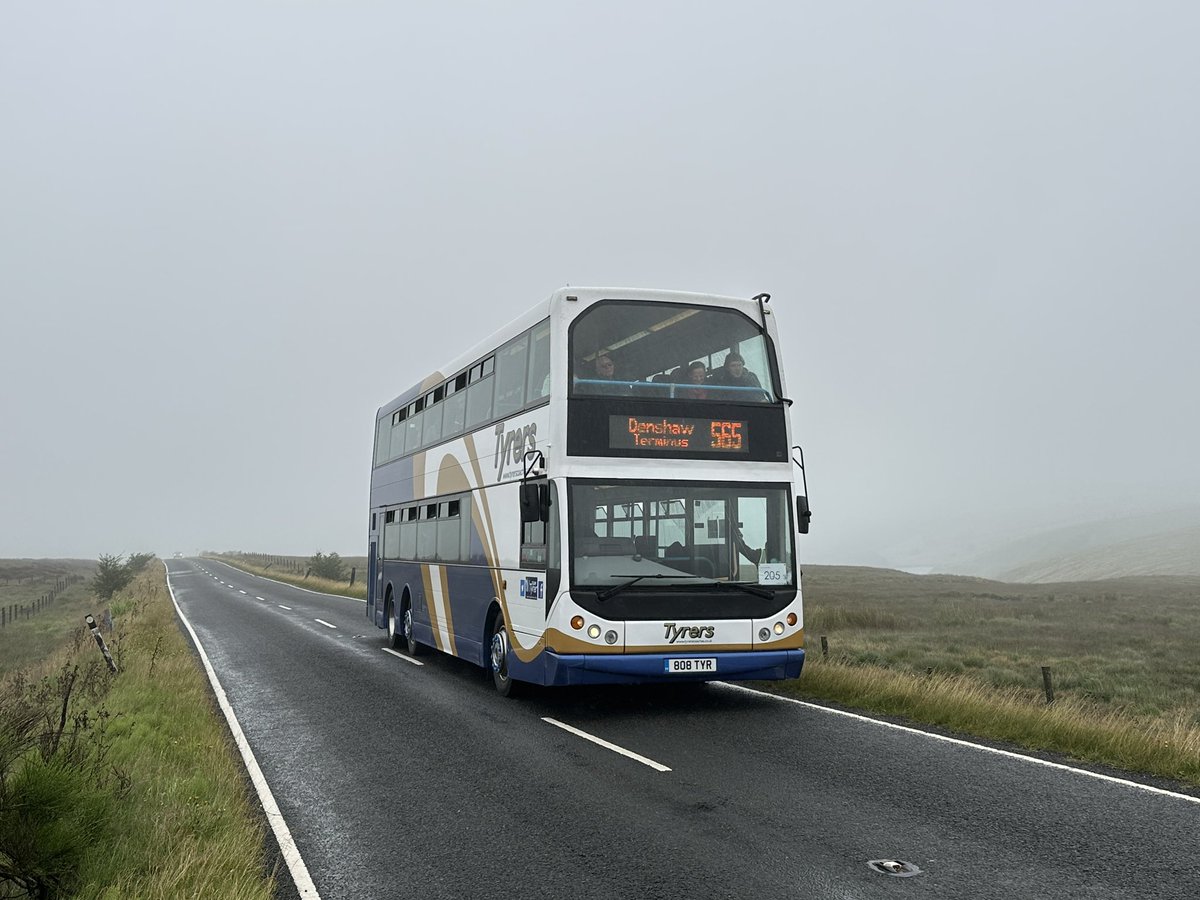Trident4386's tweet image. Pennines Bus Day centred on Halifax today, a nice selection of more modern vehicles on scenic routes, even if the weather wasn’t always on my side! 

Finishing with an excellent ride back to Manchester with an authentic vehicle being @First69217