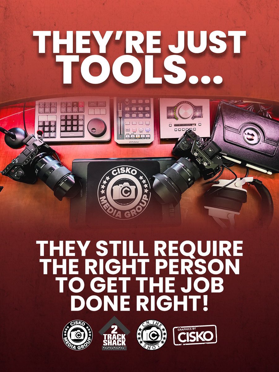 Tools of the trade. Videographer, Photographer, Graphic Design, Audio Engineer.