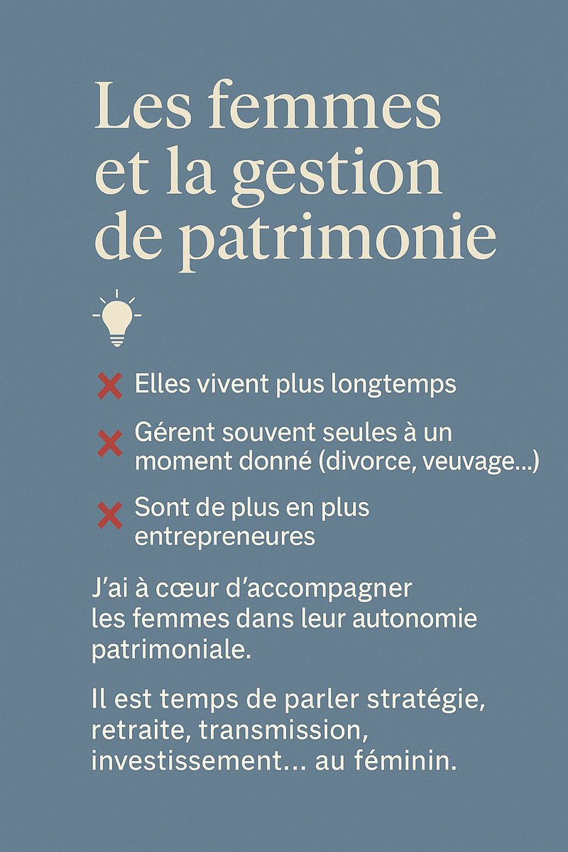 EvaPatrimoine's tweet photo. 💡 Les femmes sont encore trop peu accompagnées.

Et pourtant : 

✔️ Elles vivent plus longtemps
✔️ Gèrent souvent seules à un moment donné (divorce, veuvage…)
✔️ Sont de plus en plus entrepreneures

J’ai à cœur d’accompagner les femmes dans leur autonomie patrimoniale.

📣 https://t.co/xHSCzp8izF