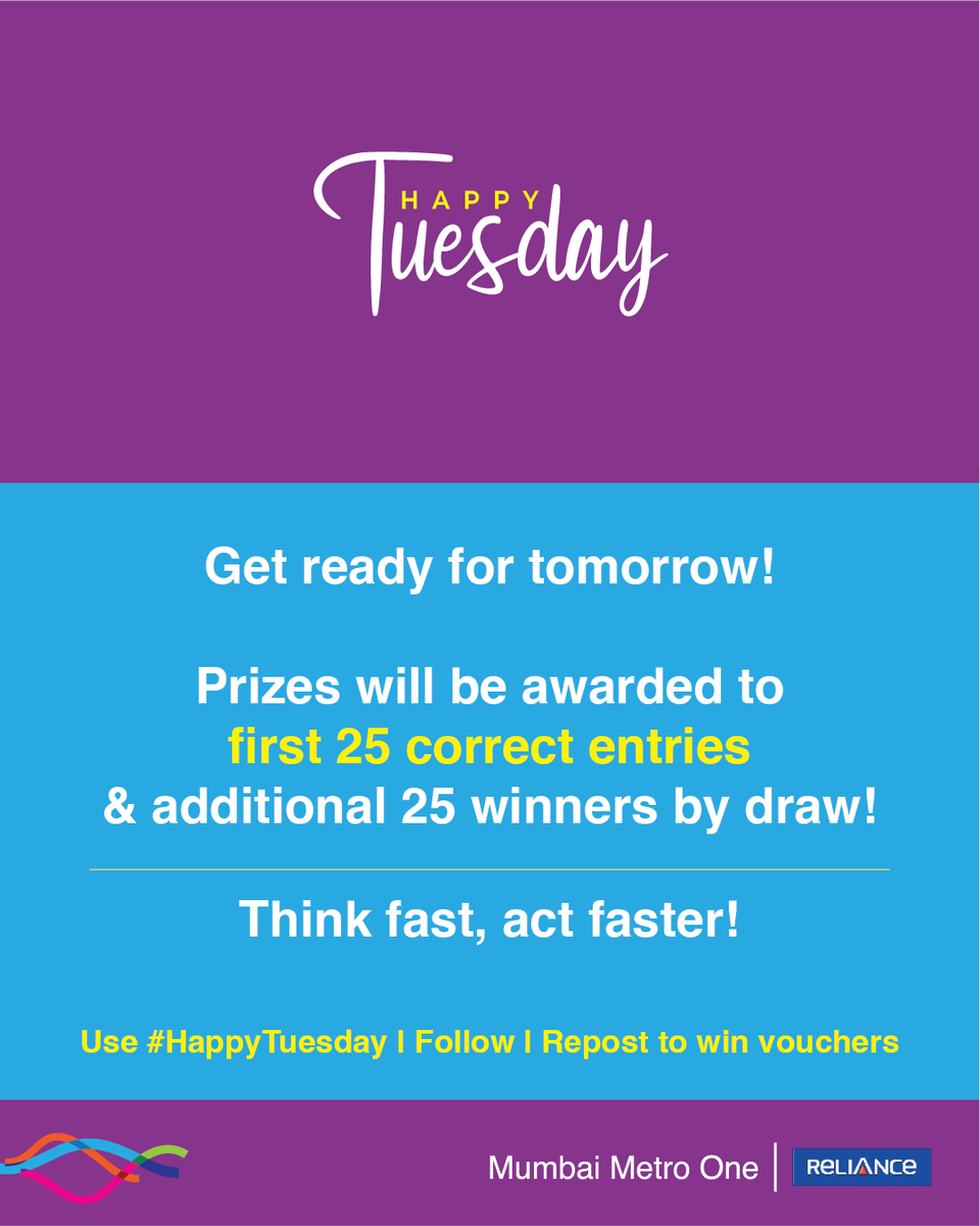 Get ready for the 83rd edition of #HappyTuesday contest.

Please note that prizes will be awarded to 50 winners, first 25 correct entries and additional 25 winners by draw.

Use #HappyTuesday, Follow and Repost (all mandatory) to win. 

#ContestAlert #Giveaways #Voucher