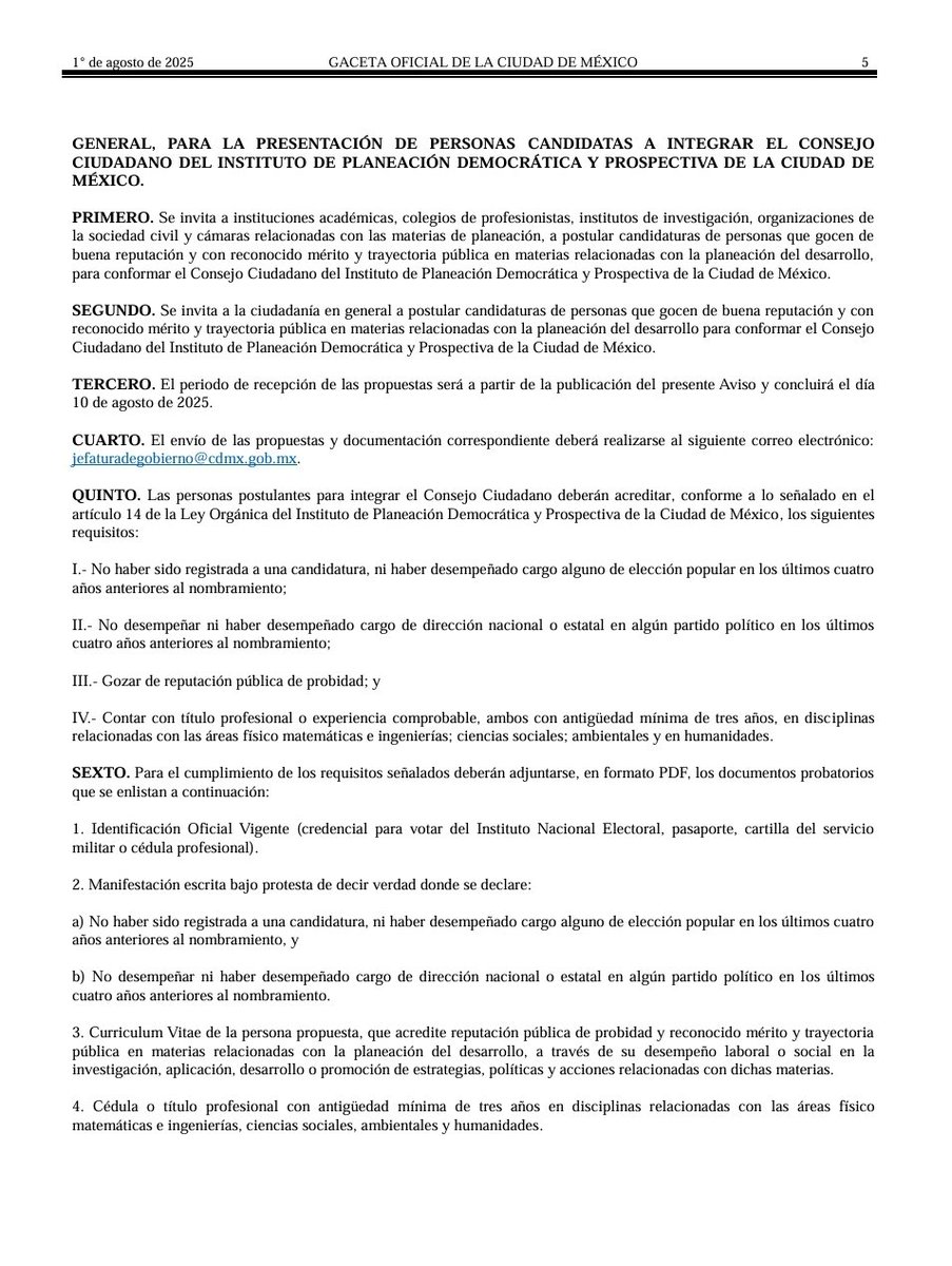Josefina Mac Gregor (@josefinamacg) on Twitter photo Es indispensable que el <a href="/PlaneandoLaCDMX/">Instituto de Planeación Democrática y Prospectiva</a> publique en sus redes la convocatoria publicada el 1 de agosto para los interesados en formar parte del Consejo Ciudadano del #IPDP ya que ésta vence el día 10 de agosto. <a href="/Patricia_RKuri/">Patricia Ramírez Kuri</a> <a href="/ClaraBrugadaM/">Clara Brugada Molina</a> <a href="/A_Encinas_R/">Alejandro Encinas</a> <a href="/Congreso_CdMex/">Congreso de la Ciudad de México</a> Es indispensable que el <a href="/PlaneandoLaCDMX/">Instituto de Planeación Democrática y Prospectiva</a> publique en sus redes la convocatoria publicada el 1 de agosto para los interesados en formar parte del Consejo Ciudadano del #IPDP ya que ésta vence el día 10 de agosto. <a href="/Patricia_RKuri/">Patricia Ramírez Kuri</a> <a href="/ClaraBrugadaM/">Clara Brugada Molina</a> <a href="/A_Encinas_R/">Alejandro Encinas</a> <a href="/Congreso_CdMex/">Congreso de la Ciudad de México</a>