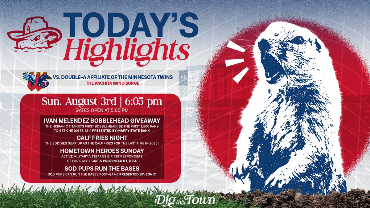 You better get MOOVIN to HODGETOWN 👀 

🆚 Wichita Wind Surege (Double-A Minnesota Twins) 
⚾️ 6:05 PM
🛳️ Ivan Melendez Bobblehead Giveaway
🐮 Calf Fries Night
🦸 Hometown Heroes Sunday
🏃 Sod Pups Kids Club Run The Bases
🎟️ bit.ly/4foljXp