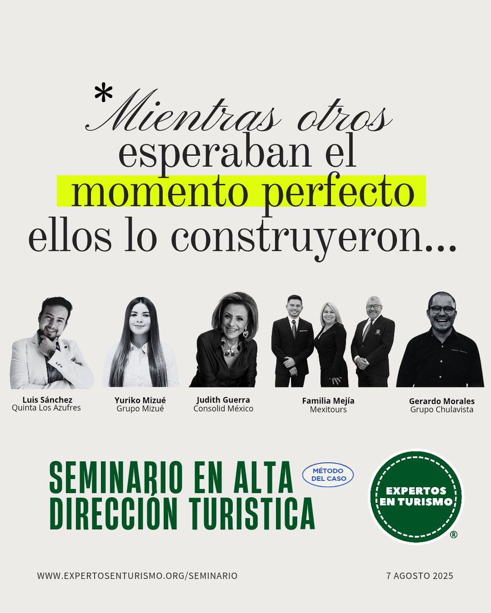 No puedes perderte el 
Seminario en Alta Dirección Turística 📊🌍
📆 Jueves 7 de agosto de 2025
📍 Hotel Exe Alameda Reforma, CDMX
Últimos lugares disponibles