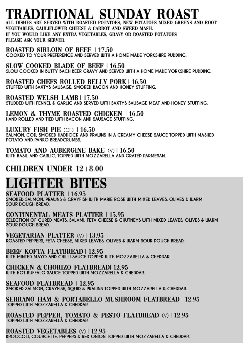 Sunday Roast Dinner Service: Menu⬇️: 20.00 to 22.30pm #BCR