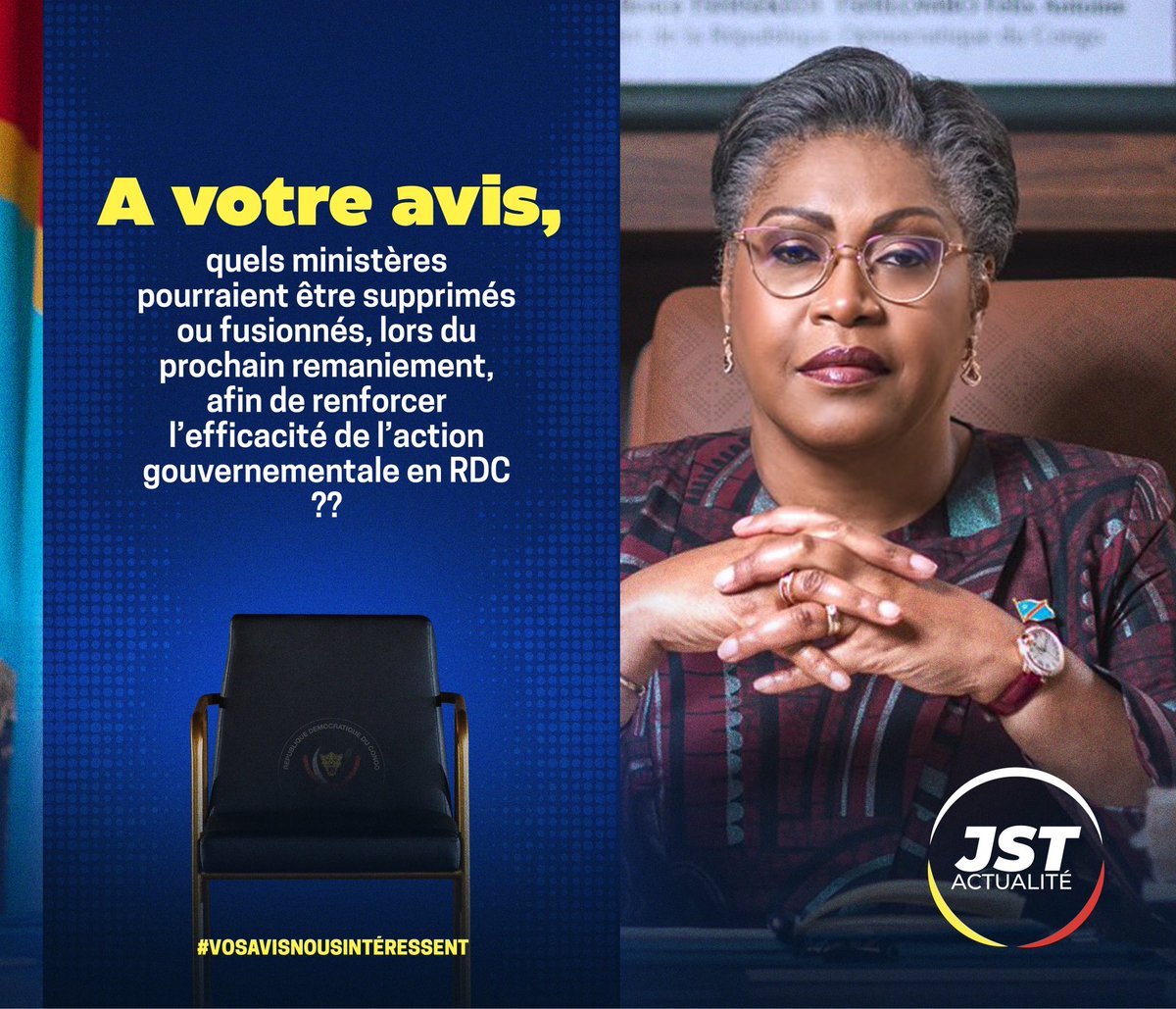 Judith Suminwa Tuluka Actualité (@jsuminwa_actu) on Twitter photo Gouvernement Suminwa 2
A votre avis, quels ministères pourraient être supprimés ou fusionnés, lors du prochain remaniement, afin de renforcer l’efficacité de l’action gouvernementale en RDC ??
#RendezVousAvecLhistoire
<a href="/TopCongo/">TOP CONGO FM</a> <a href="/actualitecd/">ACTUALITE.CD</a> <a href="/wembi_steve/">Steve Wembi</a> <a href="/lusakuenoc/">Christian LUSAKUENO</a> Gouvernement Suminwa 2
A votre avis, quels ministères pourraient être supprimés ou fusionnés, lors du prochain remaniement, afin de renforcer l’efficacité de l’action gouvernementale en RDC ??
#RendezVousAvecLhistoire
<a href="/TopCongo/">TOP CONGO FM</a> <a href="/actualitecd/">ACTUALITE.CD</a> <a href="/wembi_steve/">Steve Wembi</a> <a href="/lusakuenoc/">Christian LUSAKUENO</a>