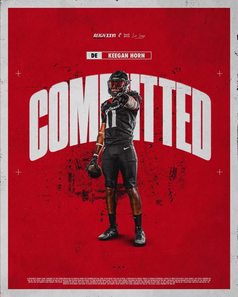 Hueytown Football (@hytfootball) on Twitter photo 🚨Let's congratulate Keegan Horn <a href="/IAmKeeganHorn/">Keegan Horn</a> (Class of 2026 EDGE), who has officially committed to continue his athletic and academic journey at the University of Cincinnati! We're proud of you, Keegan! Keep grinding. The best is yet to come! 🐾🏈 #TheTown #Committed #Bearcats 🚨Let's congratulate Keegan Horn <a href="/IAmKeeganHorn/">Keegan Horn</a> (Class of 2026 EDGE), who has officially committed to continue his athletic and academic journey at the University of Cincinnati! We're proud of you, Keegan! Keep grinding. The best is yet to come! 🐾🏈 #TheTown #Committed #Bearcats