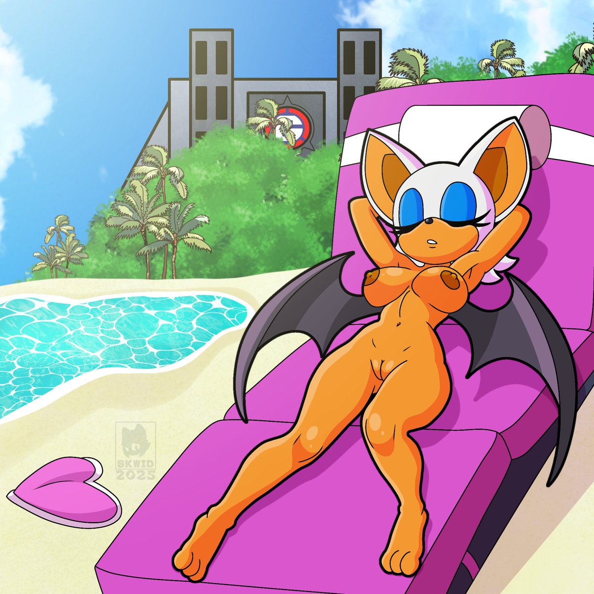 HSkwid's tweet photo. "Prison Island Heist"

Friend pitched the idea to me of Rouge the Bat sunbathing in a level of SA2. 

I like to think this is why she didn't have enough time to complete her end of the mission before time ran out 😳

#RougeTheBat #beach #SONIC #furrygirl #nsfw #rule34 #fanart https://t.co/6nUyKcM7lT