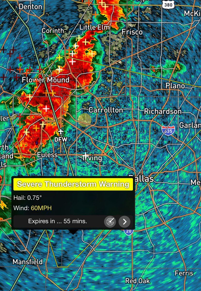 Collin Myers (@collinmyerswx) on Twitter photo 1:05pm-NOW a *Severe Thunderstorm Warning* for winds to 60mph on this line approaching <a href="/DFWAirport/">DFW Airport</a>. Small coin hail and active lightning are also in this.
#dfwwx #txwx 1:05pm-NOW a *Severe Thunderstorm Warning* for winds to 60mph on this line approaching <a href="/DFWAirport/">DFW Airport</a>. Small coin hail and active lightning are also in this.
#dfwwx #txwx