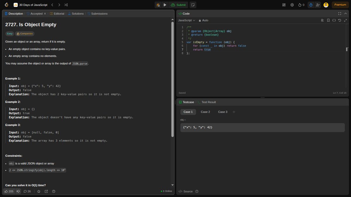 Anurag_singh_09's tweet image. 🚀 Day 20 of #30DaysOfJavaScript on @LeetCode
“Is Object Empty”
Task: Check if an object or array (from JSON.parse) is empty.
✔ Object: No key-value pairs
✔ Array: No elements
Inspired by @akshaymarch7 @namastedev_
#LeetCode #JavaScript #100DaysOfCode