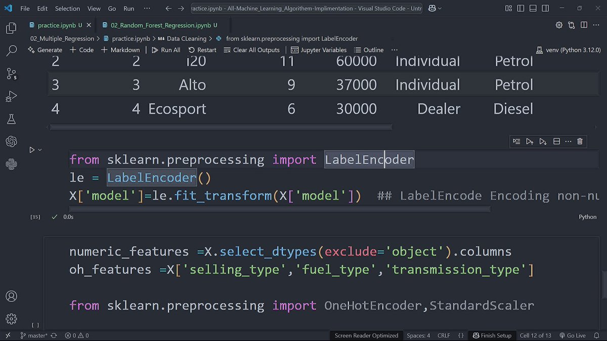 xitij_katore's tweet image. 🔍 Exploring Encoding &amp;amp; Scaling in ML
✅ StandardScaler → Numerical features
✅ LabelEncoding → Non-numeric labels
✅ OneHotEncoding → Categorical data

Mastering preprocessing for better models!
#MachineLearning #DataPreprocessing #FeatureEngineering