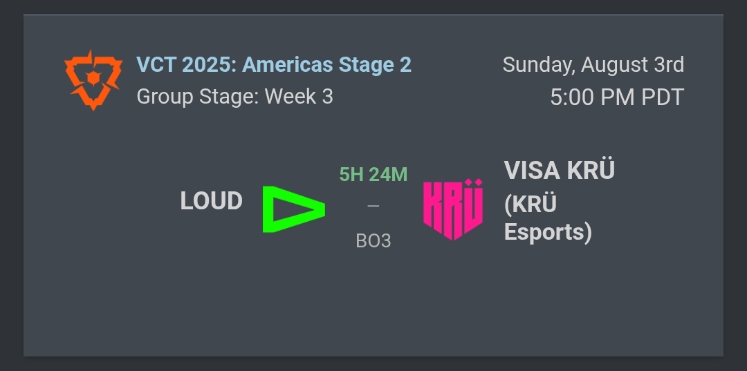 Hoy tenemos la tercera serie del stage 2 vs <a href="/LOUDgg/">LOUD 🇧🇷</a>. Partido clave para el avance del torneo. Contamos con el apoyo de siempre gente ❤️

LFG <a href="/KRUesports/">KRÜ Esports</a>.