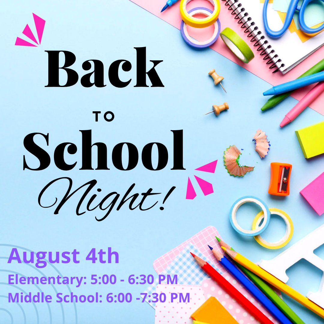🎒📚 Back-to-School Night is Aug. 4! ✏️🖍️

📍Country Meadow, James R. Watson, McKenney-Harrison &amp; Waterloo Elementary Schools: 5–6:30 PM
📍DeKalb Middle School: 6–7:30 PM

Meet teachers, explore classrooms &amp; kick off a great year!
We can’t wait to see you!
#WeAreDeKalb