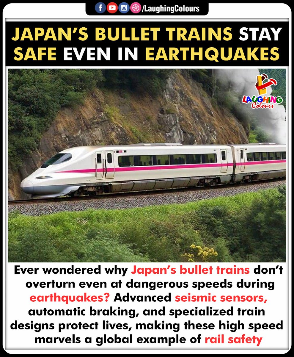 LaughingColours's tweet image. Speed Meets Safety 🚄

#JapanBulletTrain #RailSafety #SeismicTech #EngineeringMarvel #EarthquakeResistant #TravelInnovation
