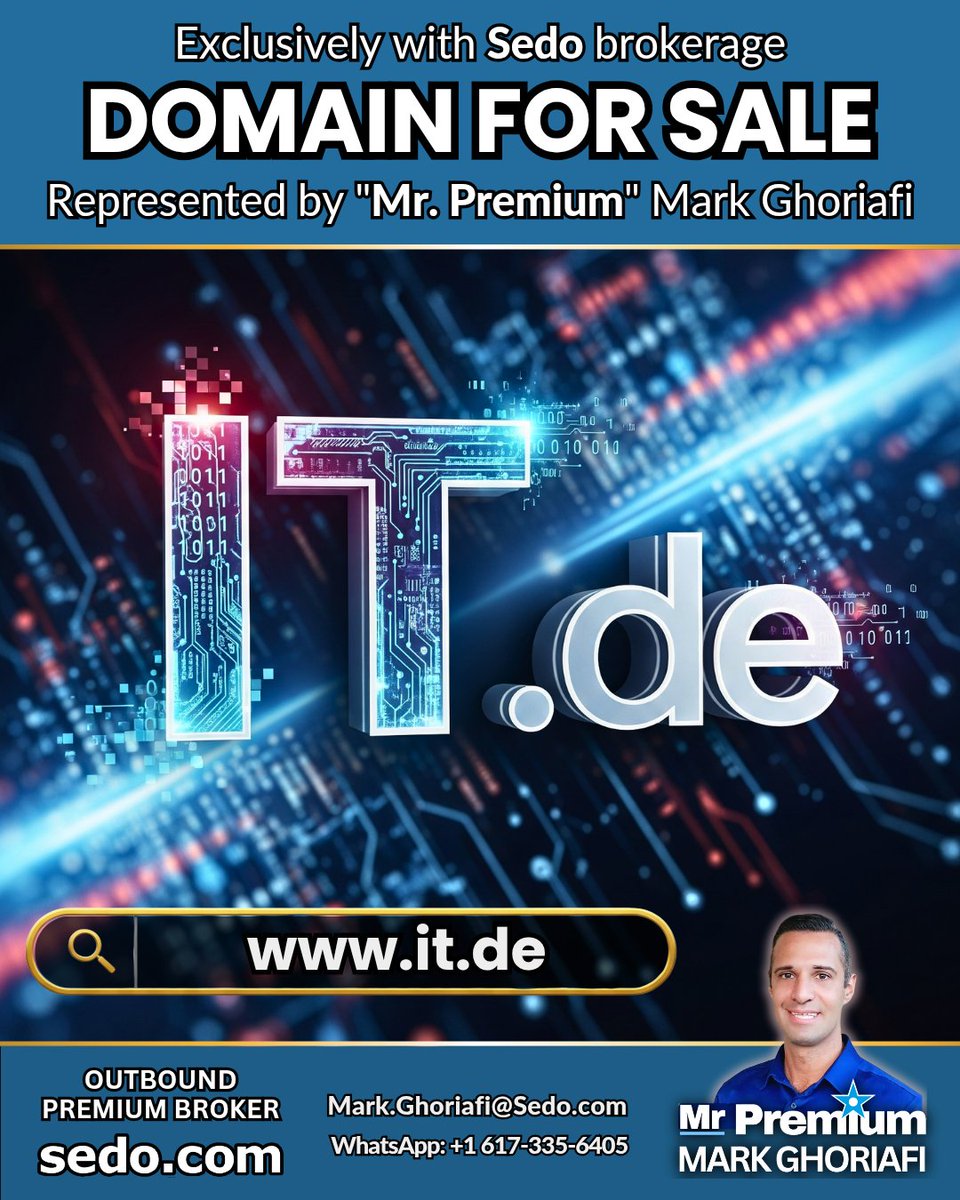 🌐 it•de 
⭐️ Domain Name For Sale
⭐️ View listing: t.ly/LSjvq
 
Talk to Sedo Premium Broker
"Mr. Premium" Mark Ghoriafi
Mark.Ghoriafi@Sedo.com
_____________________________
About me / Available domains
Visit: MrPremium.com