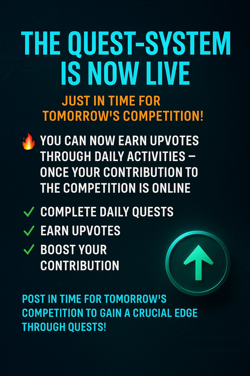🚀 The Quest System is now LIVE – just in time for tomorrow's competition! ⏳

Starting now, you can earn extra upvotes through daily activities – as soon as your competition post is online! 🔥

✅ Complete daily quests
✅ Collect upvotes
✅ Boost your post
✅ Increase your