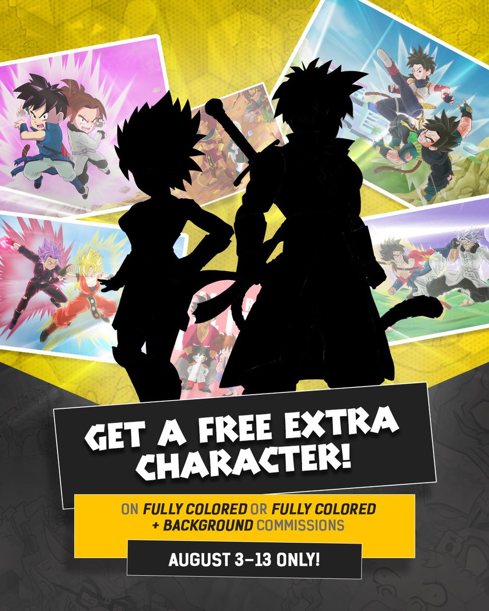 From August 3 to 13, get a FREE extra character when you order any fully colored or fully colored with background commission from me, limited spots!✌🏻✨
.
.
.
#dragonballxenoverse2 #dragonballsuper #saiyan #dbxv2 #dragonball40th
