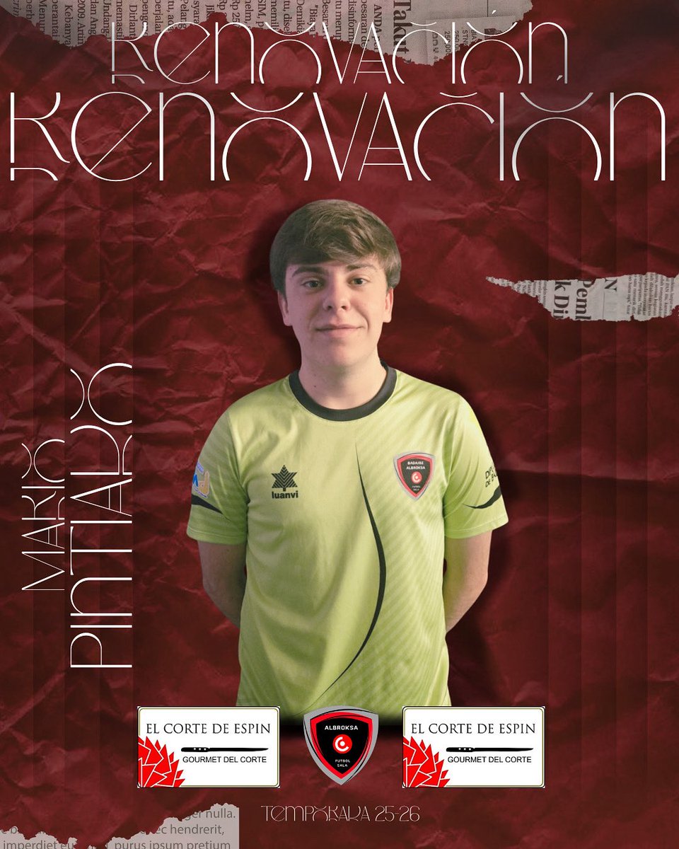 🧤 ¡RENOVACIÓN! 

Mario Pintiado seguirá defendiendo la portería de Albroksa Futsal 🔴

👶 Aún en edad juvenil, pero ya parte de la primera plantilla

⚡ Reflejos felinos

🛡️ Seguridad total bajo palos

🌟 Una de las mayores promesas del club

¡El futuro está asegurado con Mario!