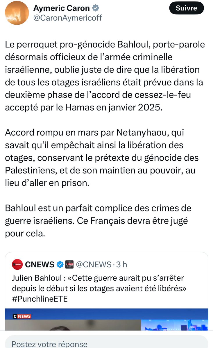 Au-delà du contenu du tweet totalement tiré des éléments mensongers des islamistes terroristes et repris san gêne, en me qualifiant de "complice de crimes de guerre" Caron me met sciemment une cible dans le dos. 

Mais est-il surprenant de voir un LFI mettre en danger un juif ?