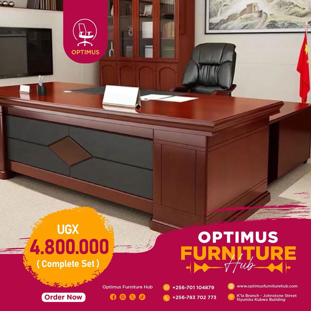 Where are the big guns 💪 at ??? For a small fee of 4.800.000ugx  you can have this complete set in your office space with the table measuring a whopping 1.8meters it comes with its side return and movable drawer, your also provided with an executive leather chair and lastly we
