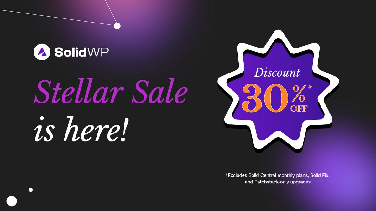 The StellarWP Stellar Sale is going on now! Save 30% at SolidWP and across the StellarWP family! 🔗 stellarwp.com/stellar-sale/ #StellarWP #WordPressTools #WebDevelopment #StellarSale