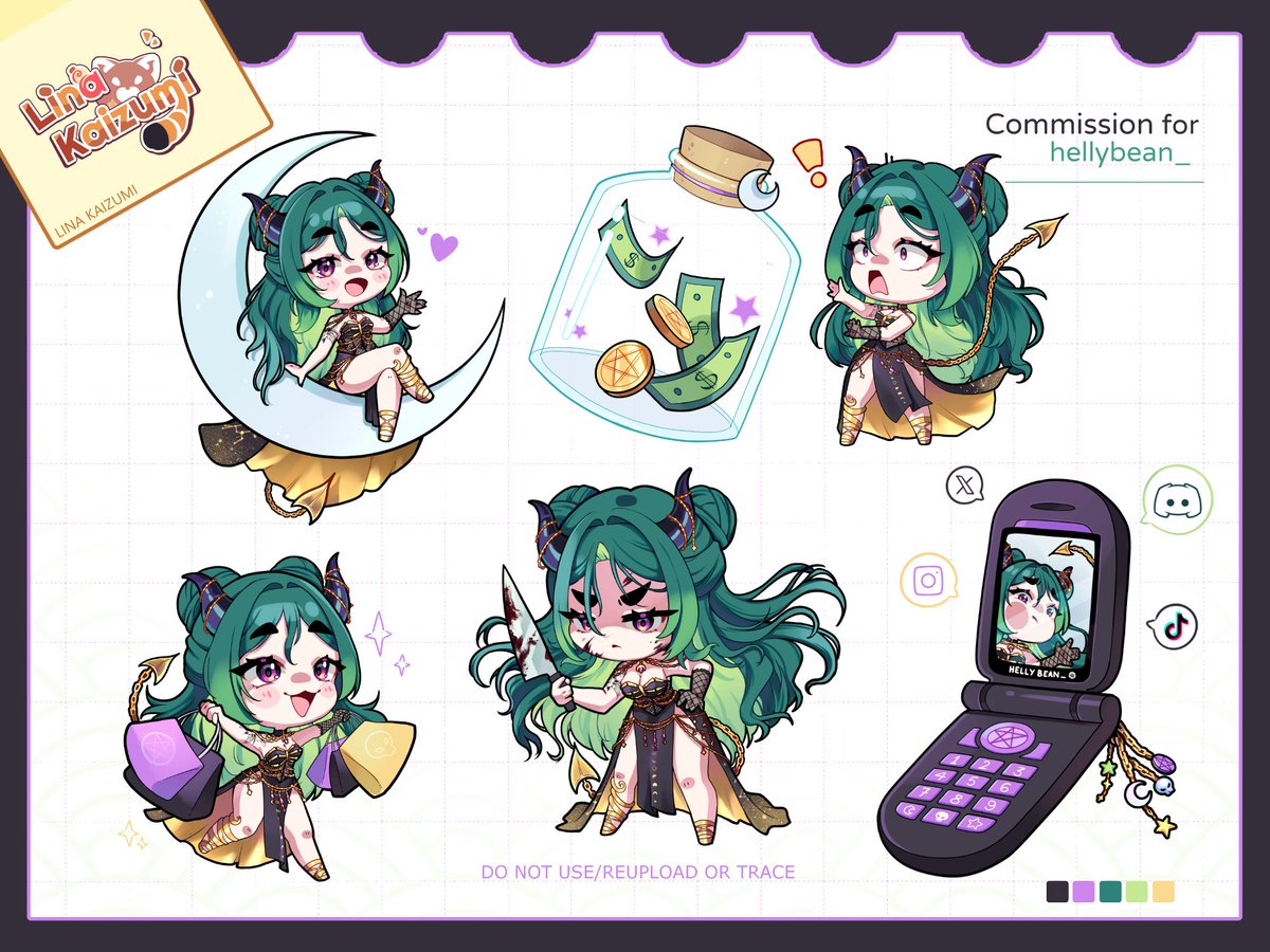 LinaKaizumi's tweet image. Commission for @/hellybean_ 💚 
What a cute design, love her hair color so much!!😭