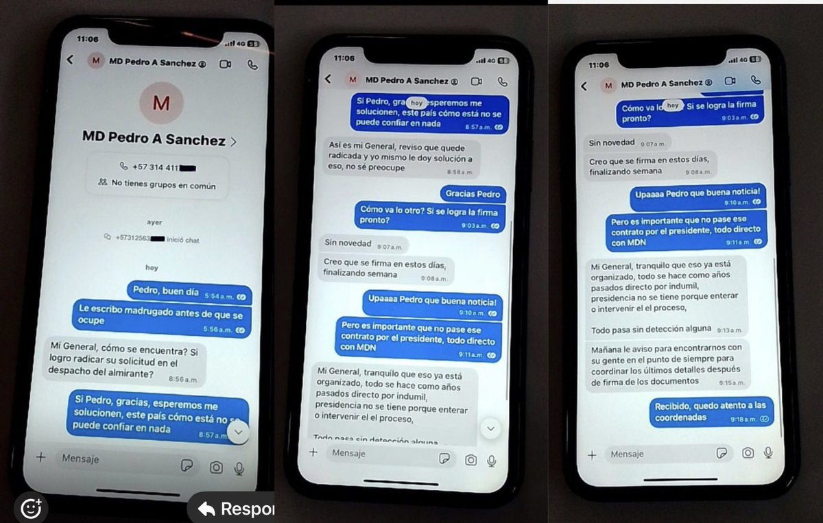 Alejandro Villanueva (@villanueale) on Twitter photo Estos chats revelan presuntos actos de corrupción entre el ministro de Defensa y el bodeguero <a href="/SARGENTOCHALA/">🇨🇴SARGENTO DEL EJÉRCITO NACIONAL DE COLOMBIA🇨🇴</a>. Chala también debería explicar cuál es su relación con Kiko Gómez. Estos chats revelan presuntos actos de corrupción entre el ministro de Defensa y el bodeguero <a href="/SARGENTOCHALA/">🇨🇴SARGENTO DEL EJÉRCITO NACIONAL DE COLOMBIA🇨🇴</a>. Chala también debería explicar cuál es su relación con Kiko Gómez.