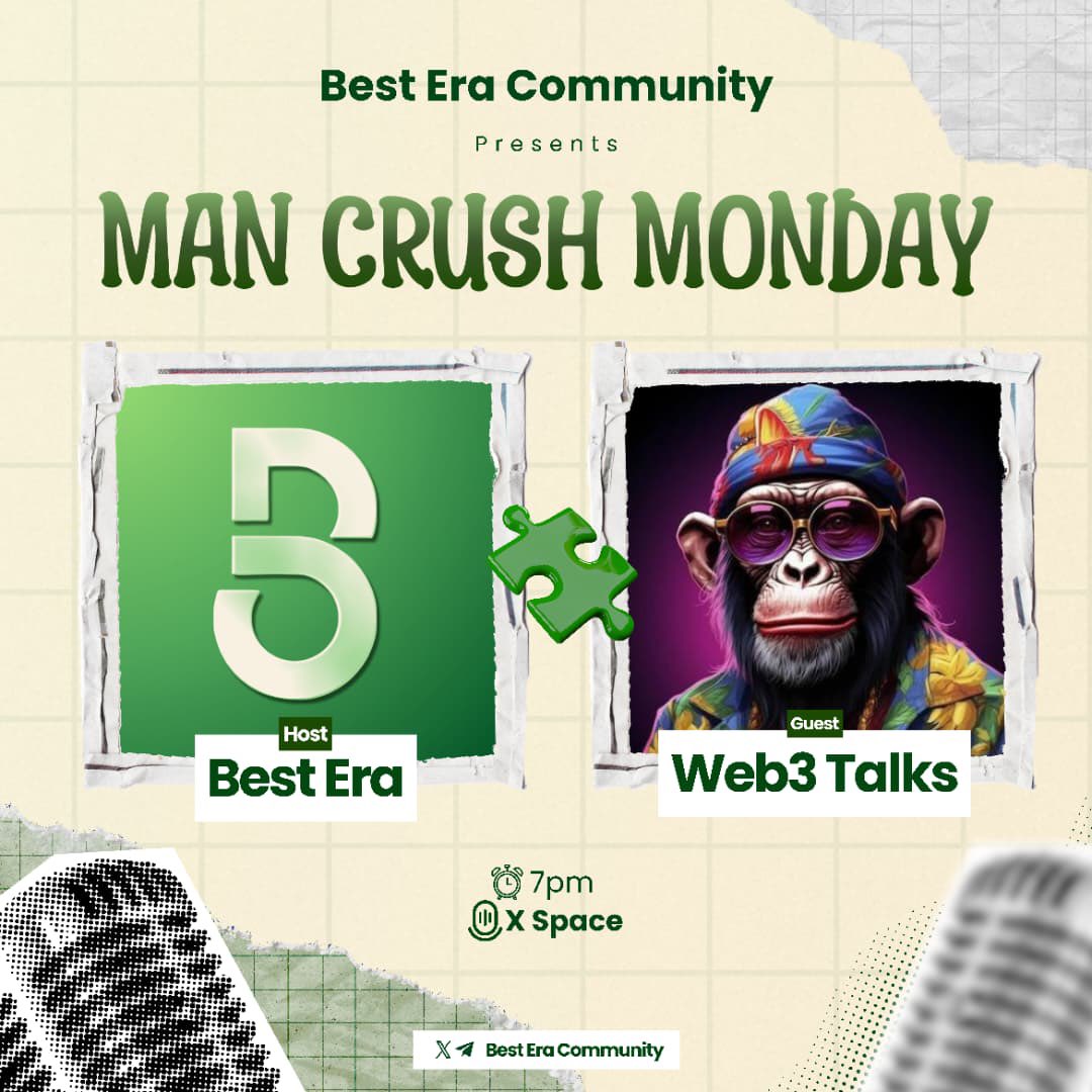 web3 whïspër ☠ (@ojovictor488336) on Twitter photo Revealing Our Man Crush Monday
This week, the spotlight is on none other than <a href="/justprotocol/">Web3Talks 💜 | PW3</a>
He’s our #MCM and we’re bringing him to the Best Era Community Space tomorrow by 7PM 🕖
He’ll be sharing:
– His Web3 journey from the beginning
Set reminder- x.com/i/spaces/1LyxB… Revealing Our Man Crush Monday
This week, the spotlight is on none other than <a href="/justprotocol/">Web3Talks 💜 | PW3</a>
He’s our #MCM and we’re bringing him to the Best Era Community Space tomorrow by 7PM 🕖
He’ll be sharing:
– His Web3 journey from the beginning
Set reminder- x.com/i/spaces/1LyxB…