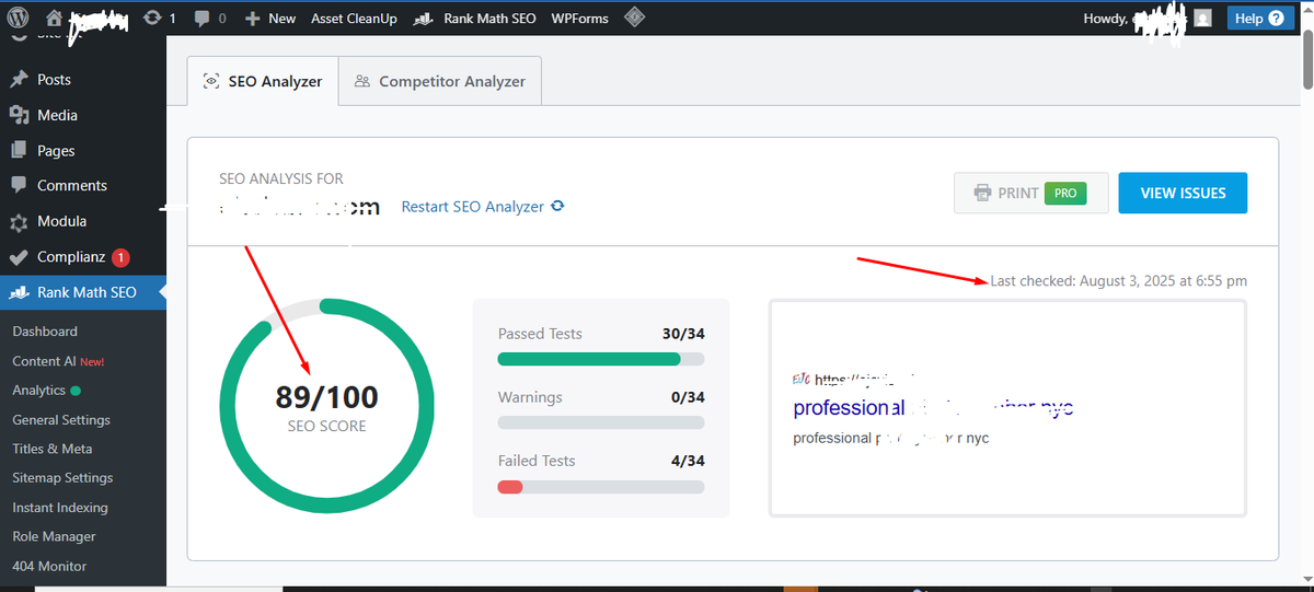 Mohi035's tweet photo. 🚀 Another Successful SEO Project Completed!
✅ Achieved an SEO Score of 89/100
✔️ 30 out of 34 tests passed
❌ 0 warnings
🔍 Only 4 minor issues remaining (under optimization)
whatsapp+8801853259558 https://t.co/ULtin1D204