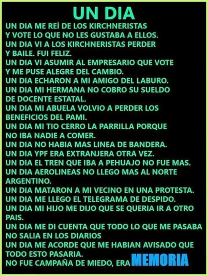 #NingunJubiladoDebeVotarLLA
#CristinaLibre
#SiNoVotasGanaMileiJUBILADOS:

AHORA VEREMOS SI SOMOS CAPACES DE  "DARLE SU MERECIDO A MILEI EN LAS URNAS".

CAMPAÑA:"SOMOS JUBILADOS,TRATEMOS DE NO SER VIEJOS DE MIERDA": NI UN VOTO A LLA