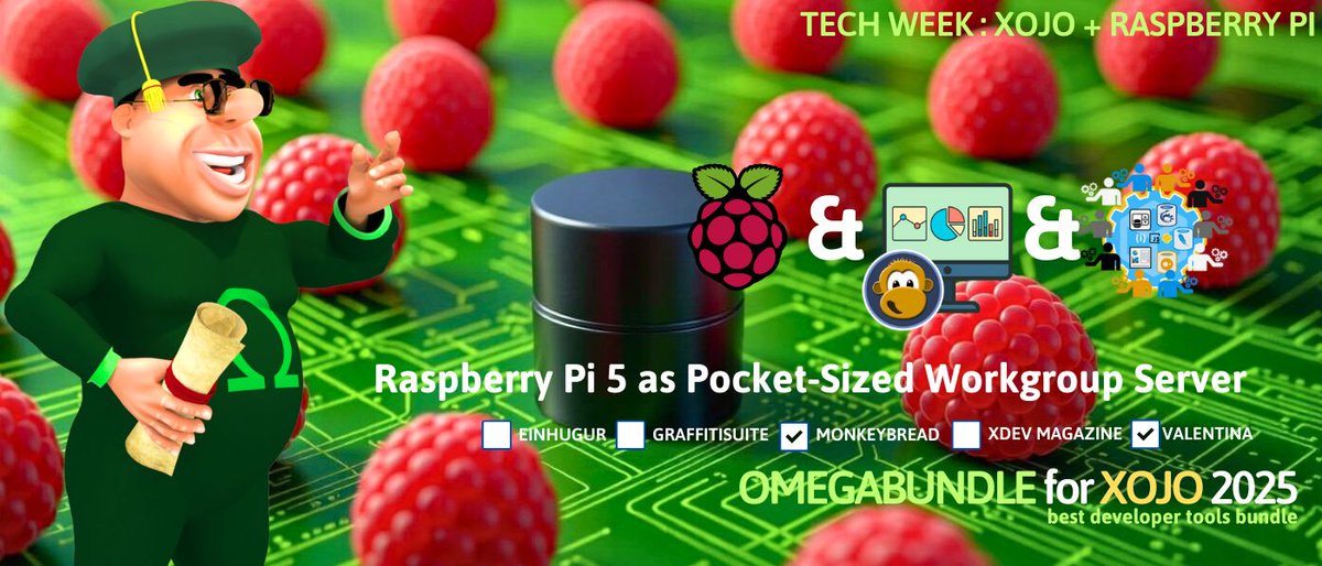 proactiveintl's tweet image. Tech Week 2025: Xojo + #RaspberryPi finishes with Raspberry Pi 5 as your pocket-sized Xojo solution #workgroup server, featuring a 5-in-1 server and advanced #charting .  Included in Omegabundle for #Xojo 2025! bit.ly/3H9Gq30
